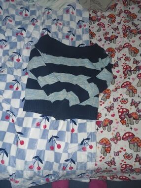American Eagle Outfitters Navy and Light Blue Striped Sweater